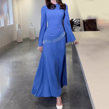 Women's Autumn Collar Long-Sleeved High-Waisted Escoating With Thin Dress